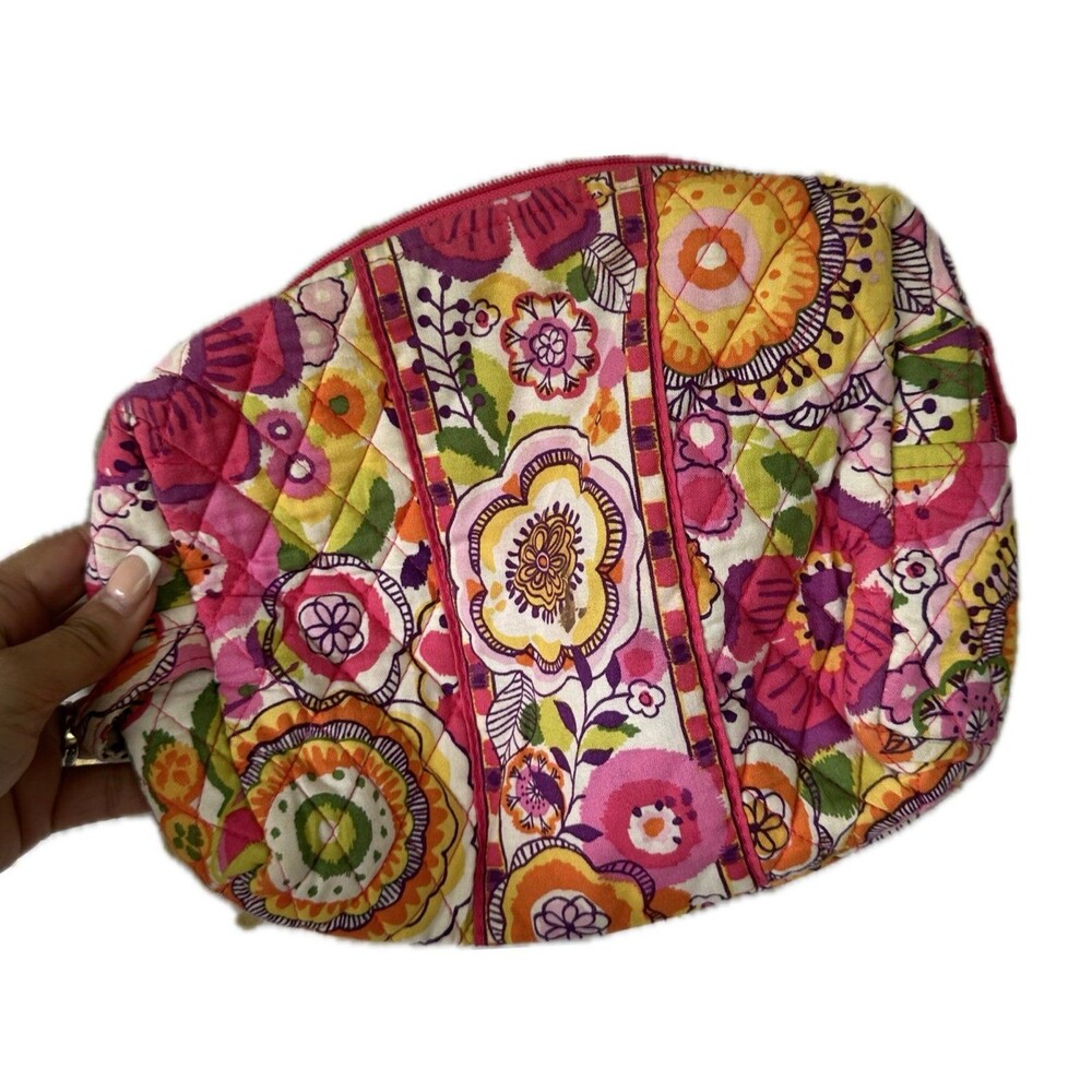 Vera Bradley Retired Clementine Floral Clear Plastic Lined Zipper Cosmetic Bag